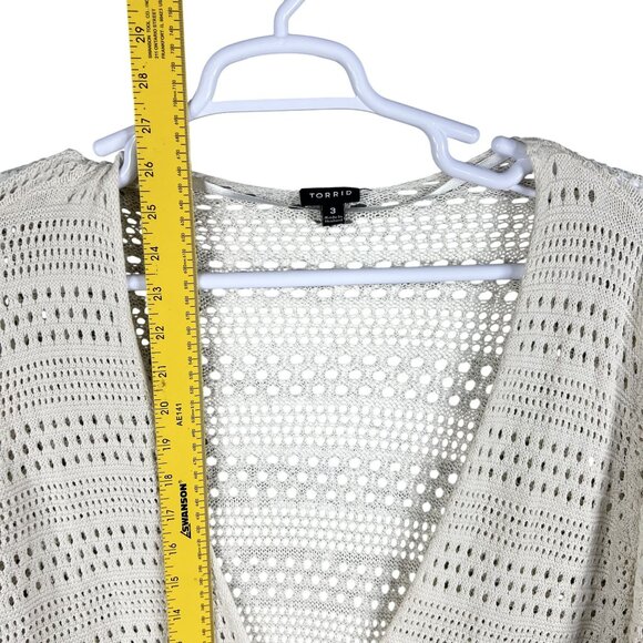Torrid Womens 3X Crochet Knit Bone Cardigan Tie Front 100% Cotton Cottagecore - Picture 10 of 15